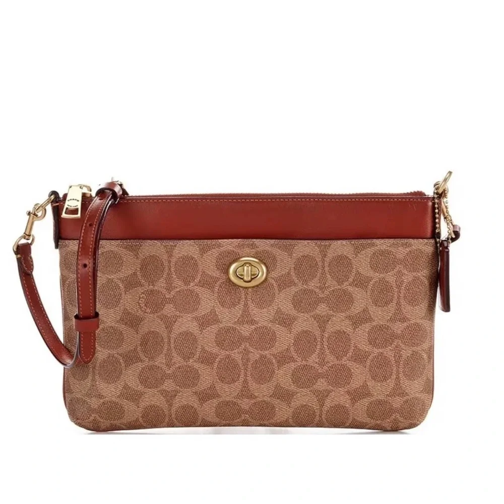 NEW COACH Polly Signature Logo Crossbody Bag in Tan/Rust - Picture 3 of 12